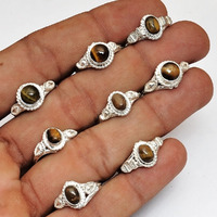 Tiger Eye 5 Pcs Wholesale Lots 925 Sterling Silver Plated  Rings Lots
