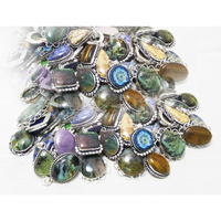 Multi And Mix Stone 50 Piece Pendants Wholesale Lots 925 Sterling Silver Plated