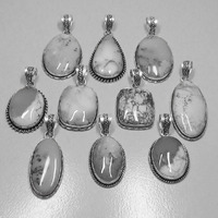 Dendrite Opal 50 Pcs Wholesale Lots 925 Sterling Silver Plated Pendant