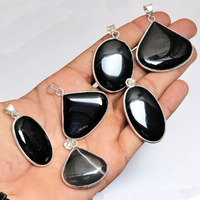 Black Onyx Gemstone 50 Pcs Wholesale Lots 925 Sterling Silver Plated Pendant