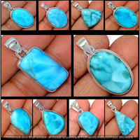 Natural Larimar Gemstone 10 Pc Wholesale Lot 925 Sterling Silver Plated Pendants