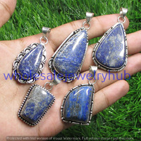 Lapis Lazuli Gemstone 10 Pcs Wholesale Lot 925 Sterling Silver Plated Pendant
