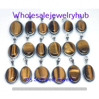 Tiger Eye 10 PC Wholesale Lot 925 Sterling Silver Plated Pendant Lot-06-244