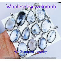 Dendrite Opal 10 PC Wholesale Lot 925 Sterling Silver Plated Pendant Lot-06-225