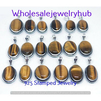 Tiger Eye 5 PC Wholesale Lot 925 Sterling Silver Plated Pendant Lot-06-295