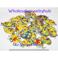 Yellow Mosaic Jasper 5 PC Wholesale Lot 925 Silver Plated Pendant Lot-06-230