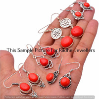 Coral 1 pair Wholesale Lots 925 Sterling Silver Plated Earrings Lot-11-225