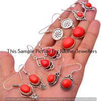 Coral 10 Pair Wholesale Lots 925 Sterling Silver Earrings Lot-07-396