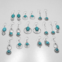 Natural Turquoise 30 pair Wholesale Lots 925 Sterling Silver Plated Earrings