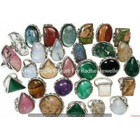 Jasper & Mixed Gemstone 10 pcs Wholesale Lot 925 Sterling Silver Plated Rings FF