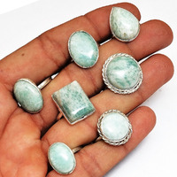 Amazonite Gemstone 10 pcs Wholesale Lot 925 Sterling Silver Plated Rings