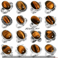 Natural Tiger Eye Stone 100 pcs Wholesale Lot 925 Sterling Silver Plated Rings