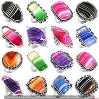 Botswana Agate Gemstone 10pcs Wholesale Lot 925 Sterling Silver Plated Rings