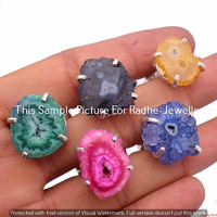 Rainbow Druzy Gemstone 10 pcs Wholesale Lot 925 Sterling Silver Plated Rings