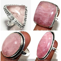 Rose Quartz Gemstone 100 Piece Wholesale Lot 925 Sterling Silver Plated Rings