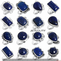 Natural Lapis Lazuli Stone 5 pcs Wholesale Lot 925 Sterling Silver Plated Ring