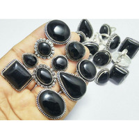 Natural Black Onyx Stone 5pcs Wholesale Lot 925 Sterling Silver Plated Rings