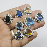 Faceted [Topaz] Gemstone 20 pcs Wholesale Lot 925 Sterling Silver Plated Rings