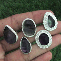 Amethyst Gemstone 10 pcs Wholesale Lot 925 Sterling Silver Plated Rings