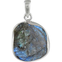 Fashion Design !! Labradorite Rough Stone Sterling Silver Pendant Jewelry