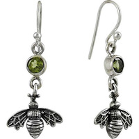 Bee Design Peridot Gemstone Silver Earrings India