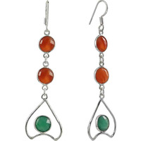 Made in India Green Onyx, Carnelian Gemstone Silver Earrings Jewelry