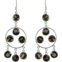 Chunky Smoky Quartz Gemstone Silver Earrings Jewelry