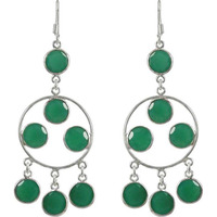 Dainty Daisy Green Onyx Gemstone Silver Earrings Jewelry