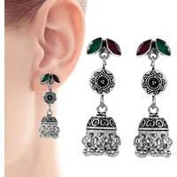 Stylish Design !! 925 Sterling Silver Green Onyx, Ruby Earrings