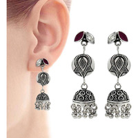 Maya Freedom !! 925 Sterling Silver White CZ, Ruby Earrings