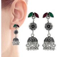 Franqipani Queen !! 925 Sterling Silver Green Onyx, Ruby Earrings