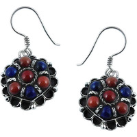 Huge Modern Style!! 925 Silver Coral, Lapis Earrings