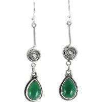 Artisan Work ! Green Onyx 925 Sterling Silver Earrings