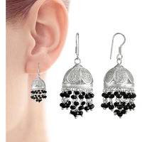 Gorgeous Design !! 925 Sterling Silver Black Onyx Jhumki