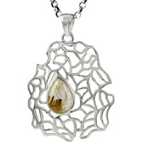 Large ! 925 Sterling Silver Golden Rutile Pendant