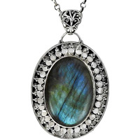 Antique Look! 925 Sterling Silver Blue Labradorite Pendant