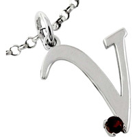 Garnet Gemstone 925 Sterling Silver V Letter Pendant