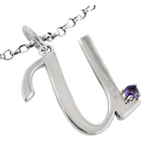 Amethyst Gemstone 925 Sterling Silver U Letter Pendant