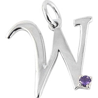 Amethyst Gemstone 925 Sterling Silver W Letter Pendant