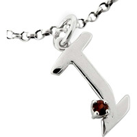 Garnet Gemstone 925 Sterling Silver I Letter Pendant