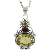 Big Weaving Light! 925 Sterling Silver Lemon Topaz, Garnet, Peridot Pendant