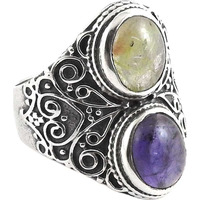 Huge Modern Style! 925 Silver Amethyst, Golden Rutile Ring