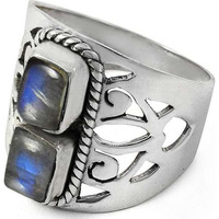 Classy Design ! 925 Sterling Silver Rainbow Moonstone Ring