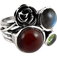 Pleasing!! Labradorite, Peridot, Carnelian 925 Sterling Silver Ring