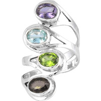 Jumbo!! Peridot, Blue Topaz, Amethyst, Smoky Quartz 925 Sterling Silver Rings