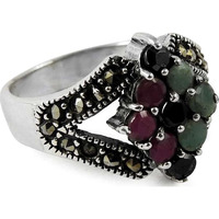 Big Secret Design! 925 Silver Blue Sapphire, Ruby, Emerald, Black CZ Ring