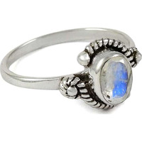 Stylish ! 925 Sterling Silver Rainbow Moonstone Ring