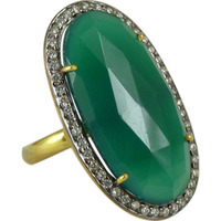 Franqipani Queen 925 Silver Green onyx, White CZ Ring