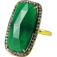 Passionate Modern Style Of 925 Silver Green onyx, White CZ Ring