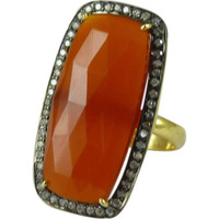 Passionate Love 925 Silver Carnelian,White CZ Ring